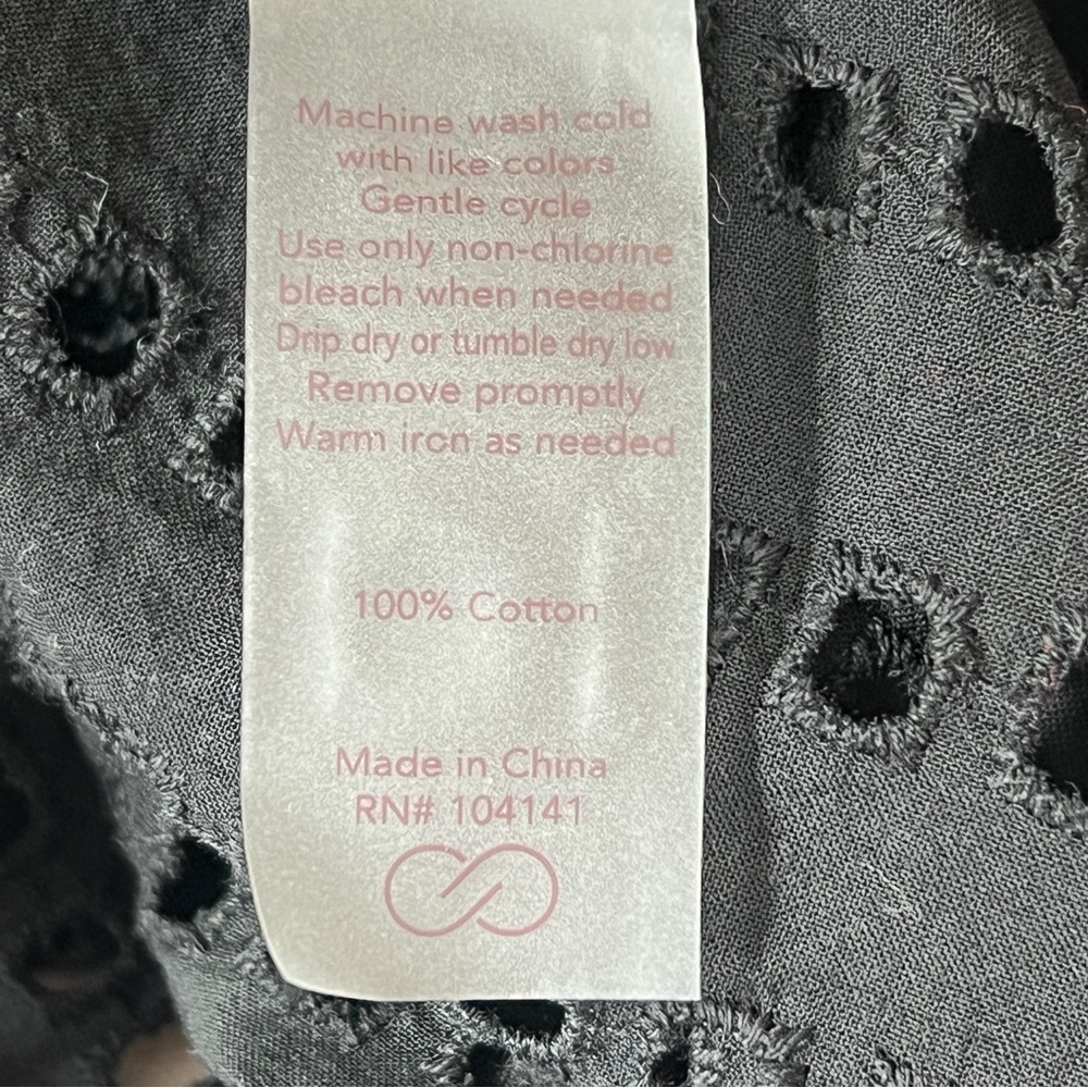 CALIA Black Eyelet Button Down Shirt Women’s Size Medium 100% Cotton Sheer Boho - Picture 10 of 10